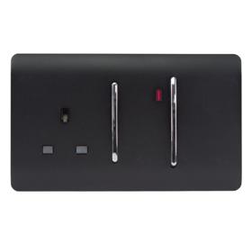 ART-WHS213MBK  45A Double Pole Switch With Socket & Neon Matt Black